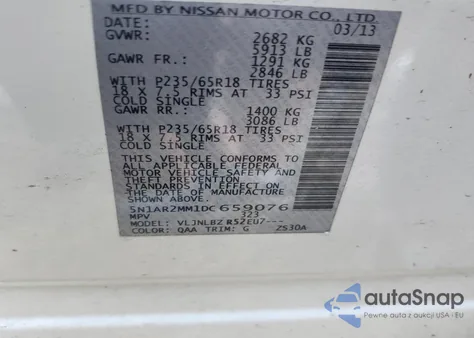 2013 Nissan Pathfinder S z USA, uszkodzony, nr VIN 5N1AR2MM1DC659076